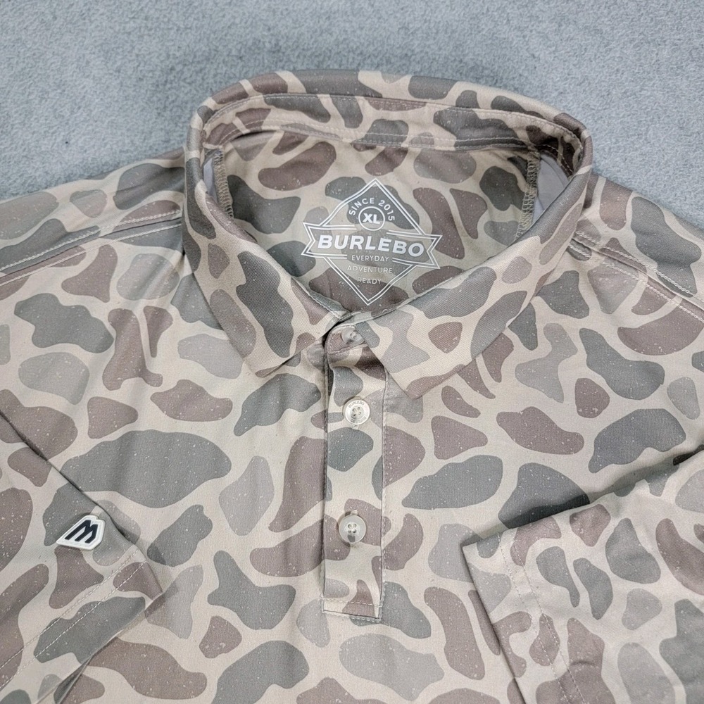 Burlebo Camouflage Polo Shirt Mens XL Brown Short Sleeve Performance Deer